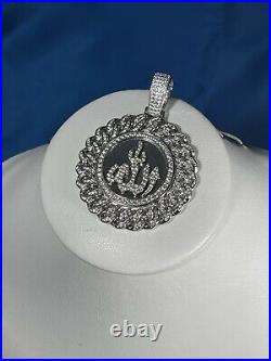 Arabic Allah 925 Sterling Silver Pendant Cubic Zirconia Stones Iced Out White