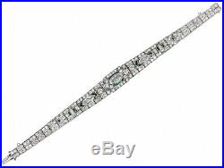Art Deco 10.30ct Emerald & Cubic Zirconia Bracelet in Solid 925 Sterling Silver