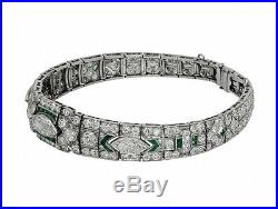Art Deco 10.30ct Emerald & Cubic Zirconia Bracelet in Solid 925 Sterling Silver