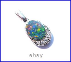 Australian Gem Opal, Cubic Zirconia and Sterling Silver Charm Pendant (3306)