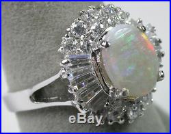 Australian Opal Ballerina Ring Accented with Cubic Zirconia Sterling Silver