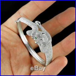 Awesome Aaa Green & White Cubic Zirconia Sterling 925 Silver Tiger Bangle 6.5