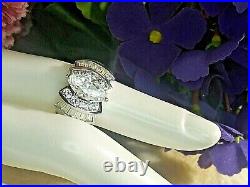 BEAUTIFUL STERLING SILVER RING With ROUND RECTANGLE CUBIC ZIRCONIA CLUSTERS BY ADI