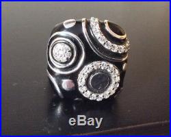 BELLE ETOILE 925 STERLING SILVER BLACK ENAMEL CUBIC ZIRCONIA GALAXY RING, Size 7