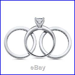 BERRICLE Silver Princess Cubic Zirconia CZ Solitaire Engagement Ring Set 4.6 CTW