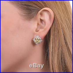 BERRICLE Sterling Silver Canary Cushion Cubic Zirconia Flower Halo Fashion Set
