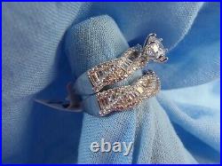 Baguette & Round Cubic Zirconia Sterling Silver Wedding & Engagement Ring Size 7
