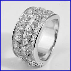 Baguette Round Wedding Anniversary Cubic Zirconia Ring Band Sterling Silver SZ 7