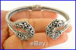 Balinese Ornate White Cubic Zirconia 925 Sterling Silver Cuff Bangle Bracelet