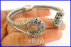 Balinese Ornate White Cubic Zirconia 925 Sterling Silver Cuff Bangle Bracelet