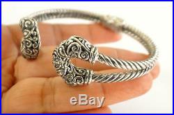 Balinese Ornate White Cubic Zirconia 925 Sterling Silver Cuff Bangle Bracelet