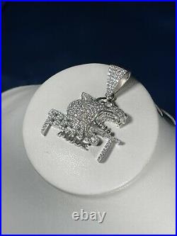 Beast Mode 925 Sterling Silver Pendant Cubic Zirconia Stones Iced Out White