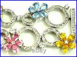 Beautiful 258 Stone Cubic Zirconia Fancy Color Floral Bracelet Sterling Silver