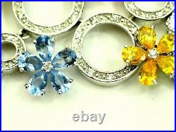 Beautiful 258 Stone Cubic Zirconia Fancy Color Floral Bracelet Sterling Silver