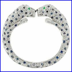 Beautiful Cuff Pave 20.00ct Cubic Zirconia Sapphire Panthere Bangle Bracelet