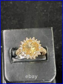 Beautiful Gold Plated Sterling Silver Cubic Zirconia Citrine Centered Ring