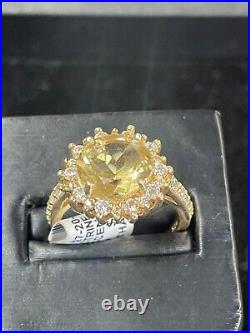 Beautiful Gold Plated Sterling Silver Cubic Zirconia Citrine Centered Ring