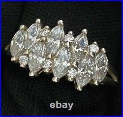 Beautiful Large Classy Estate Sterling Silver Cubic Zirconia Cocktail Ring Sz 11