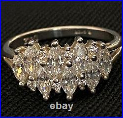 Beautiful Large Classy Estate Sterling Silver Cubic Zirconia Cocktail Ring Sz 11