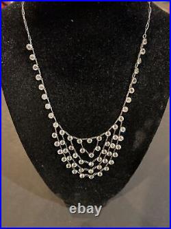 Beautiful Sterling Silver 925 Cubic Zirconia Sparkly Dangle Statement Necklace