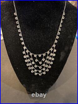 Beautiful Sterling Silver 925 Cubic Zirconia Sparkly Dangle Statement Necklace