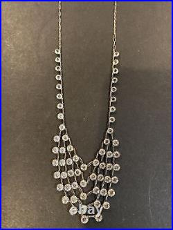 Beautiful Sterling Silver 925 Cubic Zirconia Sparkly Dangle Statement Necklace