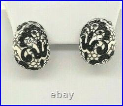 Belle Etoile 925 Fleur de Lace white black cubic enamel omega back earrings NEW