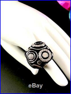 Belle Etoile 925 Sterling Silver Black Enamel Cubic Zirconia Galaxy Ring Size 7