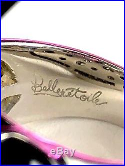 Belle Etoile 925 Sterling Silver Black Enamel Cubic Zirconia Galaxy Ring Size 7