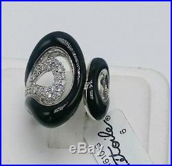 Belle Etoile 925 Sterling Silver Black Enamel Cubic Zirconia Vapeur Ring Size 6