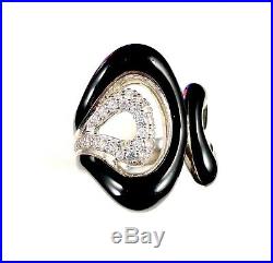 Belle Etoile 925 Sterling Silver Black Enamel Cubic Zirconia Vapeur Ring Size 7
