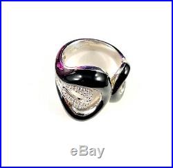 Belle Etoile 925 Sterling Silver Black Enamel Cubic Zirconia Vapeur Ring Size 7