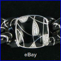 Belle Etoile Black Catena Bracelet 925 White Enamel Cubic Zirconia New