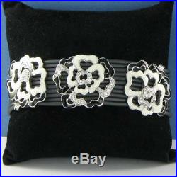 Belle Etoile Fiori Bracelet 925 Silver Black Rubber Cubic Zirconia New $495