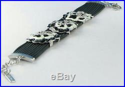 Belle Etoile Fiori Bracelet 925 Silver Black Rubber Cubic Zirconia New $495