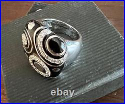 Belle Etoile Josephine Sterling Silver Cubic Zirconia Black Enamel Ring Sz 6