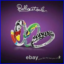 Belle Etoile Papyrus Ring Ivory Enamel, Solid Sterling Silver Pave