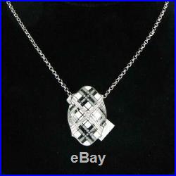 Belle Etoile Tartan Pendant Necklace Black & Wht Enamel Cubic Zirconia New