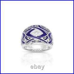Belle Etoile Virago Ring Blue or Black Italian Enamel Sterling Pave sizes 5 to 9
