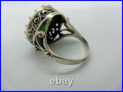 Big Vintage Sterling Silver 925 Women's Ring Jewelry Green Cubic Zirconia Size 7