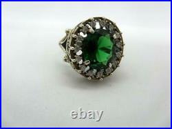Big Vintage Sterling Silver 925 Women's Ring Jewelry Green Cubic Zirconia Size 7
