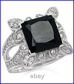 Black Cubic Zirconia Square White Cocktail Sterling Silver 925 Ring size R