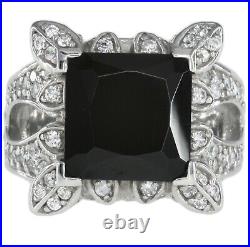 Black Cubic Zirconia Square White Cocktail Sterling Silver 925 Ring size R