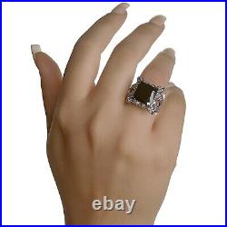 Black Cubic Zirconia Square White Cocktail Sterling Silver 925 Ring size R