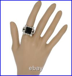 Black Cubic Zirconia Square White Cocktail Sterling Silver 925 Ring size R