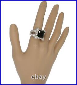 Black Cubic Zirconia Square White Cocktail Sterling Silver 925 Ring size R