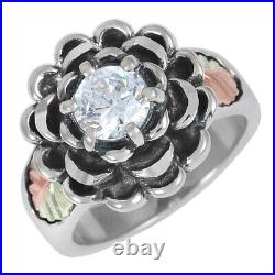 Black Hills Gold Sterling Silver Flower Ring Cubic Zirconia Size 9 FAST SHIPPING