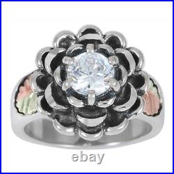 Black Hills Gold Sterling Silver Flower Ring Cubic Zirconia Size 9 FAST SHIPPING