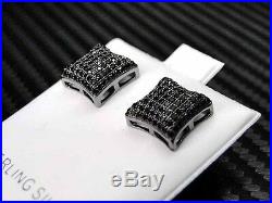 Black Sterling Silver Cubic Zirconia Studs/stud Earring Screw Back Mico Pave Set
