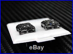 Black Sterling Silver Cubic Zirconia Studs/stud Earring Screw Back Mico Pave Set